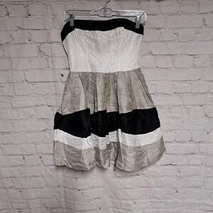🧡𝅺BEBE Striped Silk/Linen Blend Strapless Dress